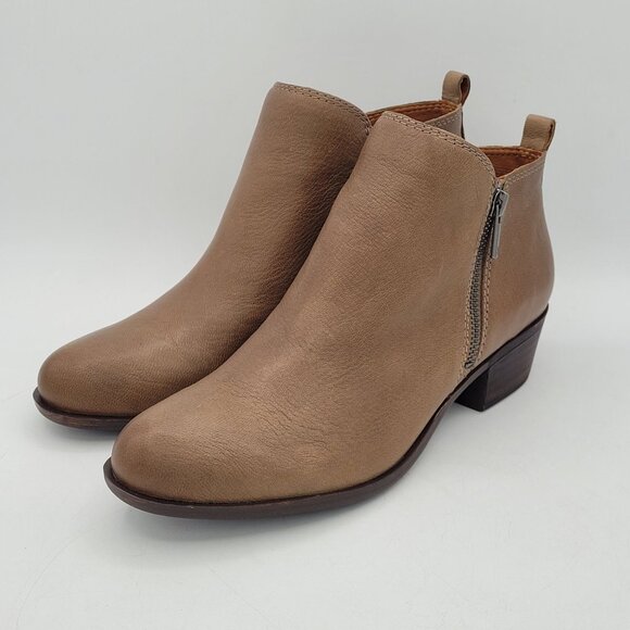 Lucky Brand Basel Women's 8.5 Ankle Boots Booties Leather Zip Light Brown - Picture 1 of 12